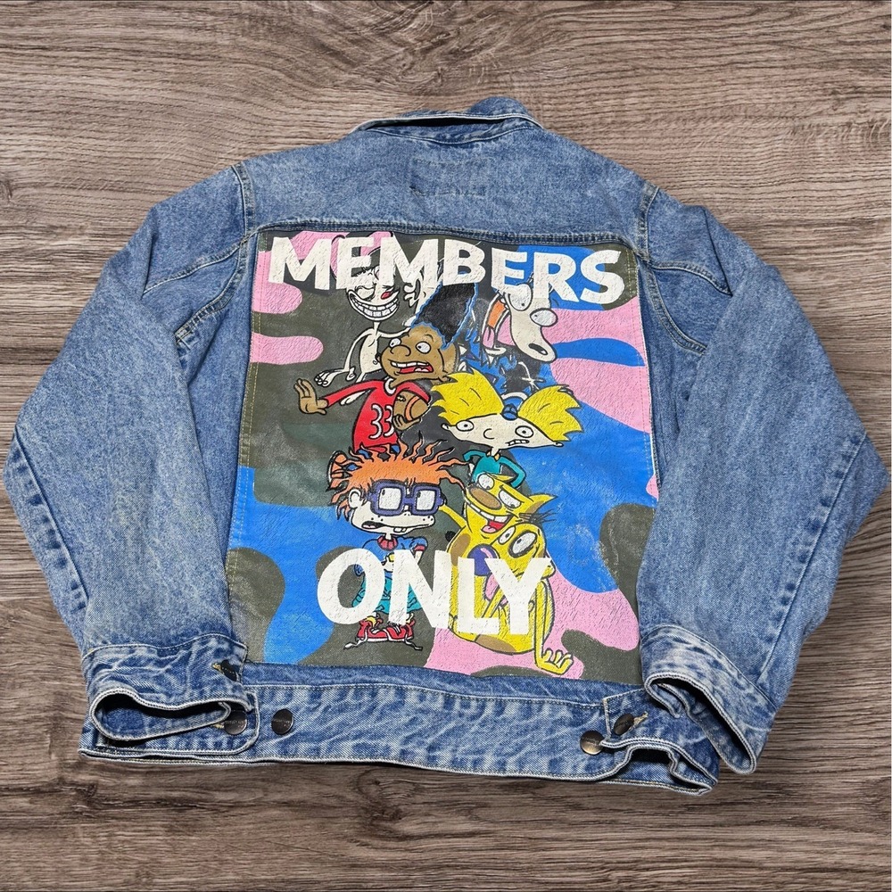 Members Only Nickelodeon Cartoon Denim Jacket Mens Medium Rugrats‎ Hey Arnold!